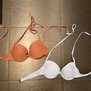 swimsuit top mauve/brown (left) light blue (right)